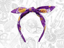 Load image into Gallery viewer, LA Lakers headband 2 FABRIC OPTIONS! - Lakers Top Knot headband - Los Angeles bowband | gifts for her
