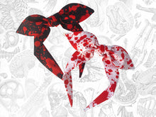 Load image into Gallery viewer, Blood splatter top knot headband - spooky bowband, gifts for her
