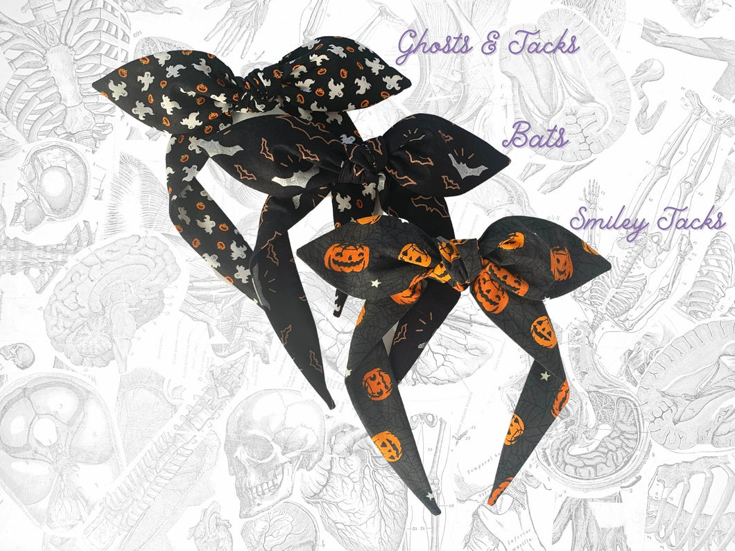 Spooky top knot bowbands - ghost bats and jacks headband, gifts for her