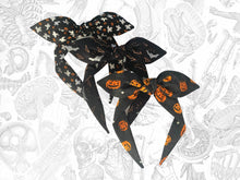 Load image into Gallery viewer, Spooky top knot bowbands - ghost bats and jacks headband, gifts for her
