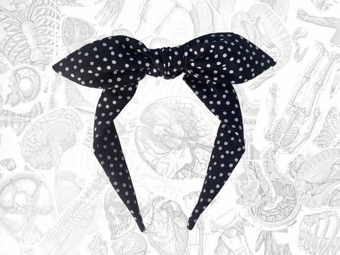 Black and white polka dot headband - top knot bowband