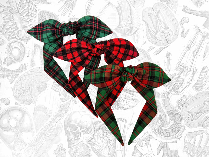 Christmas top knot headband, holiday plaid bowband, tartan plaid knotted headband, for women & girls