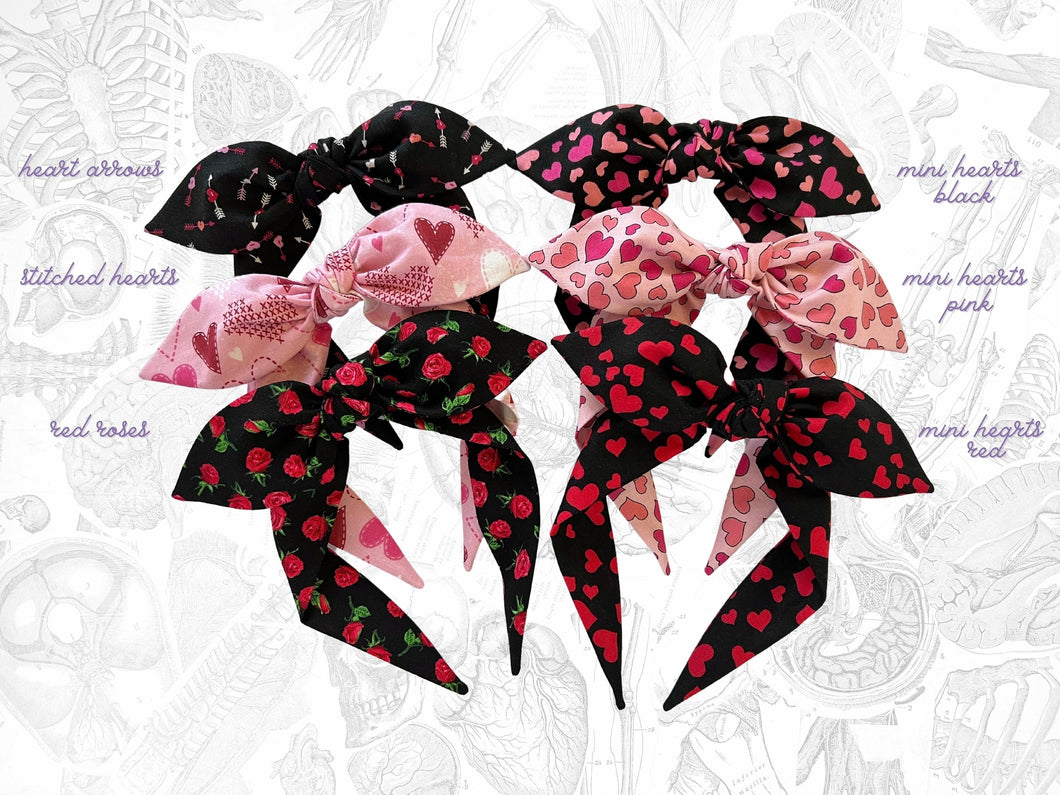 Valentine's Day TopKnot Headband, Valentines Knotted Headband for Women, cupid bow bowband, gifts for her, cotton headband